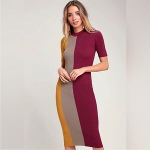 Lulu's dress Dianna Magenta color block bodycon dress